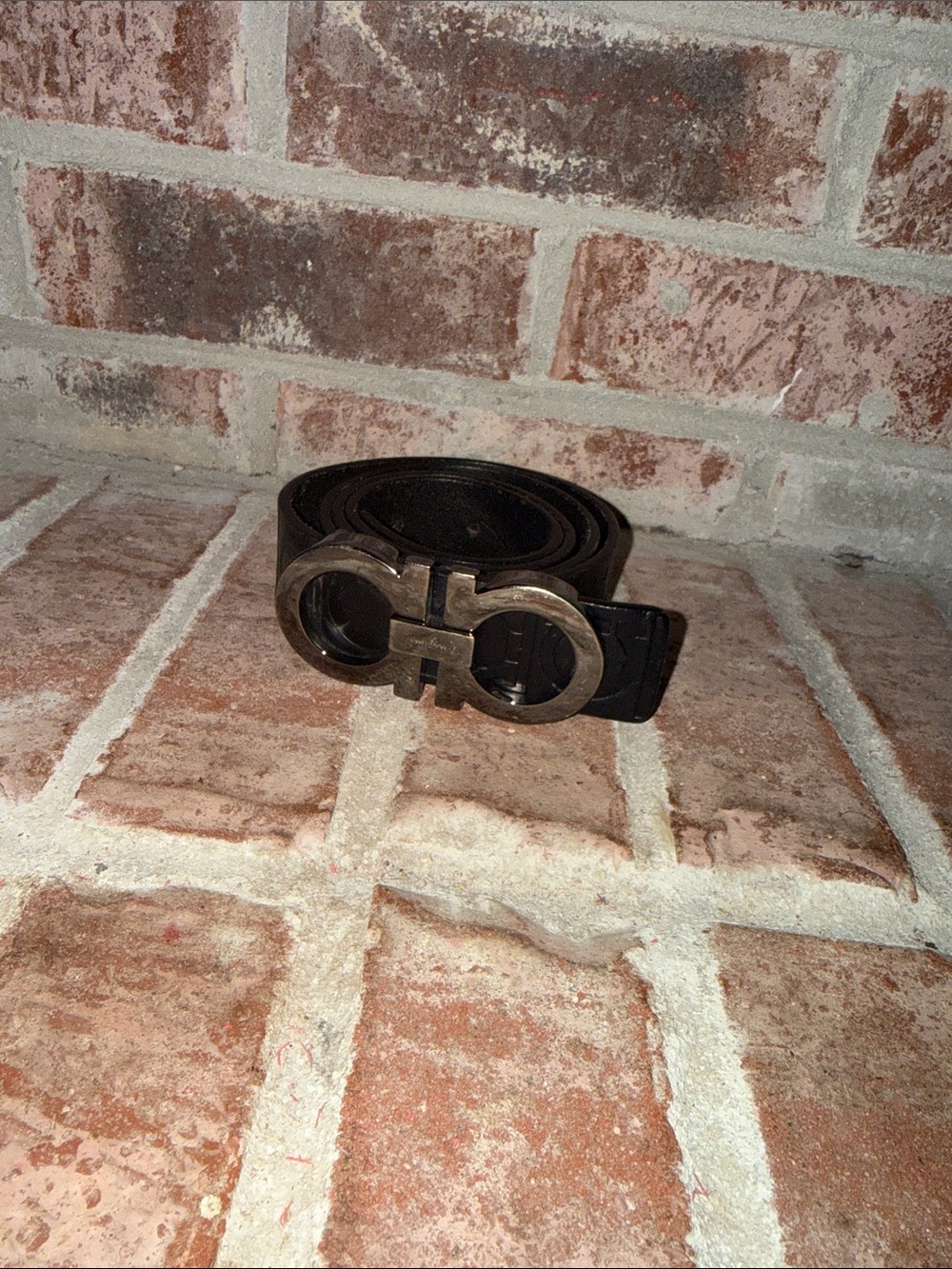 Salvatore Ferragamo black Leather Gancini Belt with Silver Buckle size 36